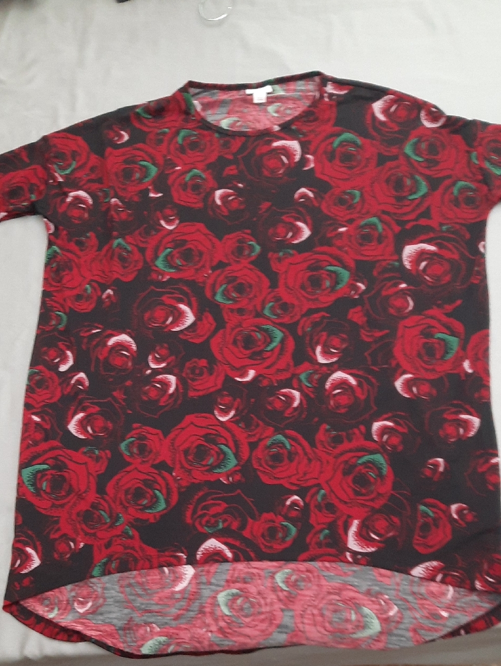 LuLaRoe Short Sleeve Crew Neck Shirt with Red Rose Print - Size S